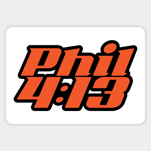 Philippians 4:13 - Bible Verse 2 Orange WHT Sticker by Obedience │Exalted Apparel